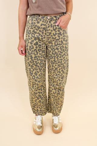 leopard barrel jeans