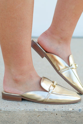 metallic gold mules