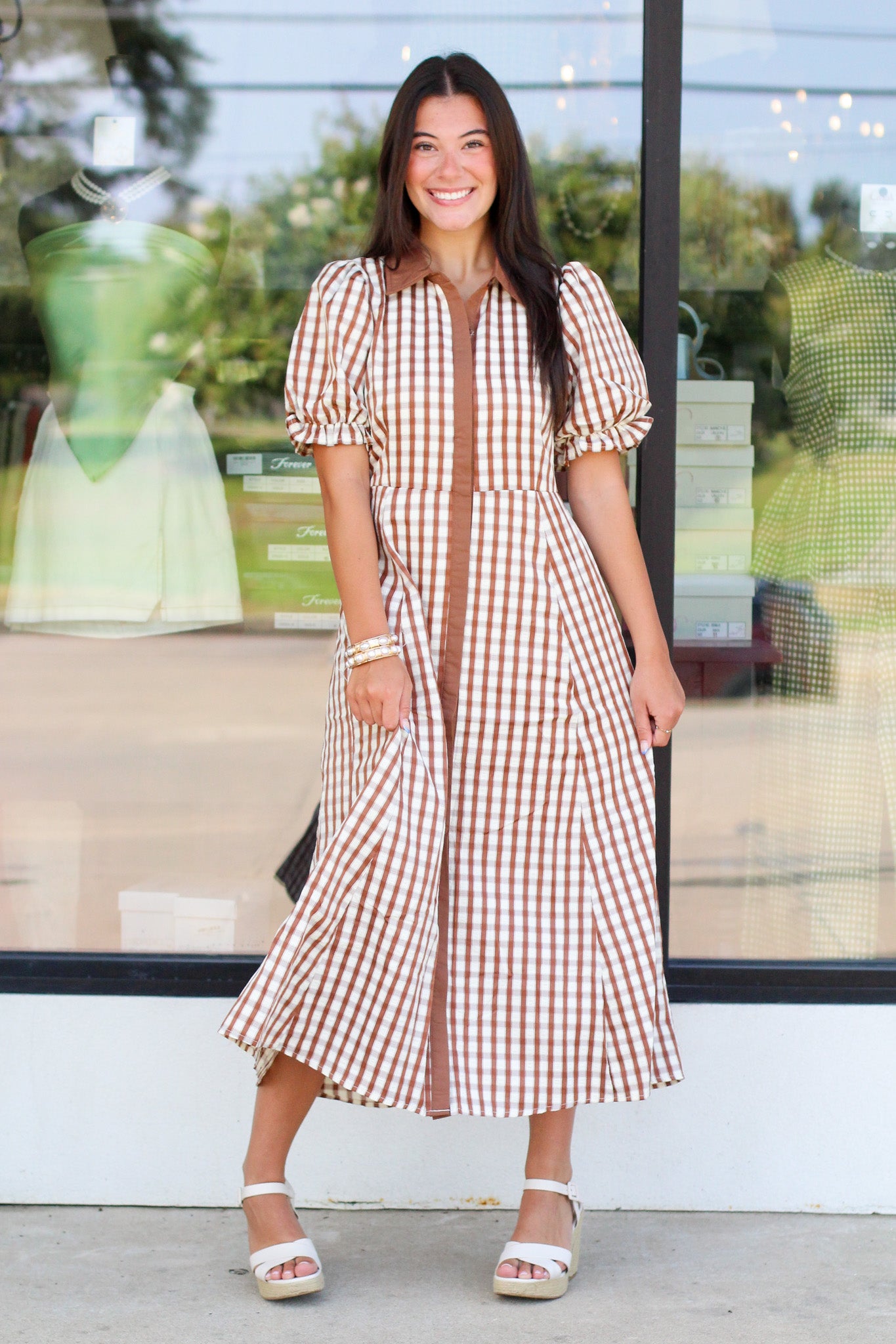 Falling for Gingham Midi Dress – Cara's Boutique