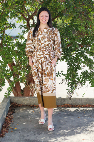 brown floral midi dress