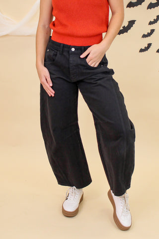 black barrel jeans