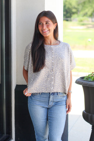 Leopard Button Sweater Top
