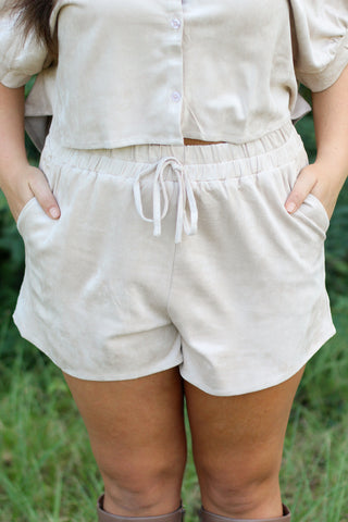 suede drawstring shorts