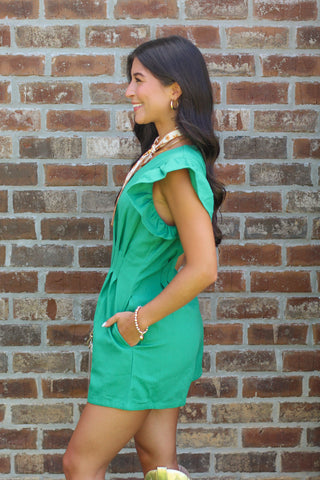 Pleated Denim Romper