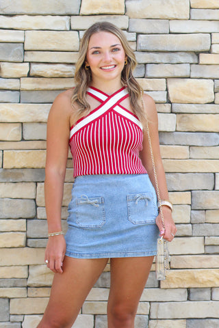 Striped Halter Sweater Top