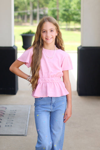 Cinched waist short sleeve tween top