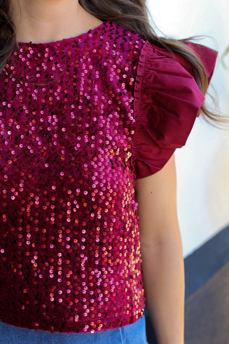 All of the Sparkle Top-Maroon