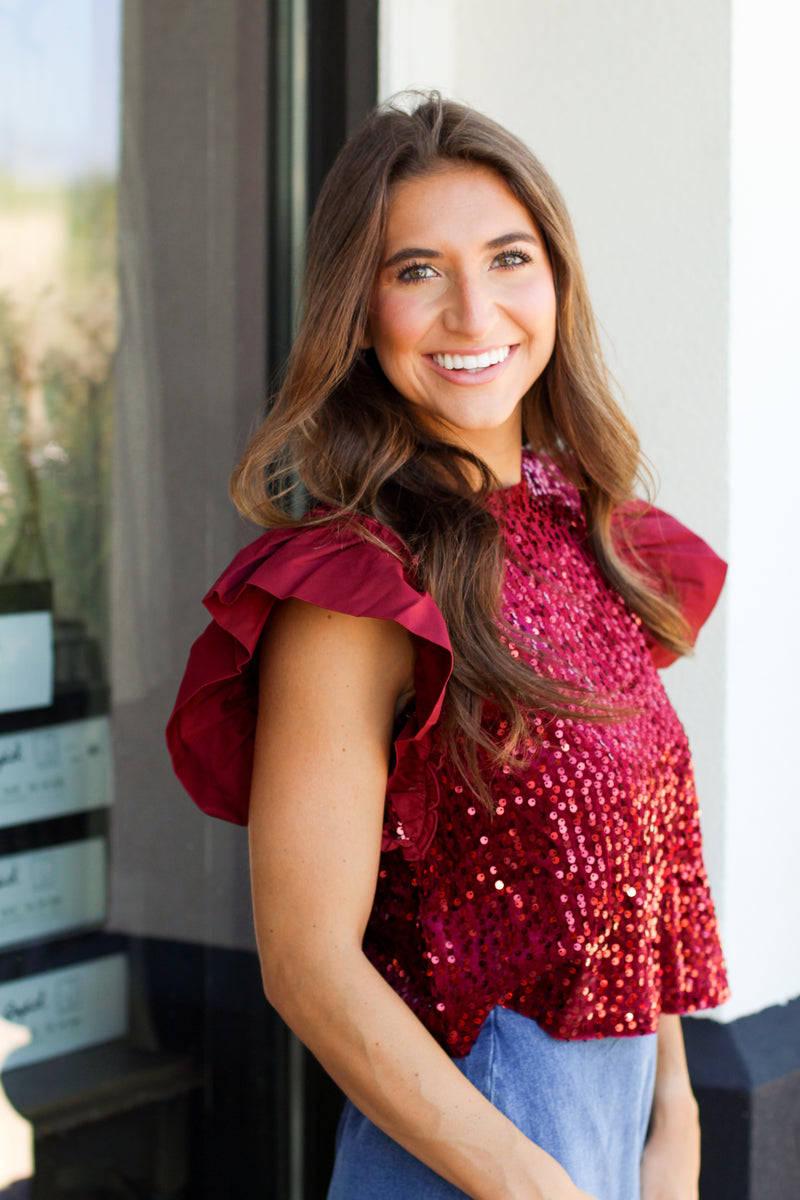 All of the Sparkle Top-Maroon