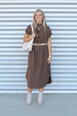 soft midi mock neck dress