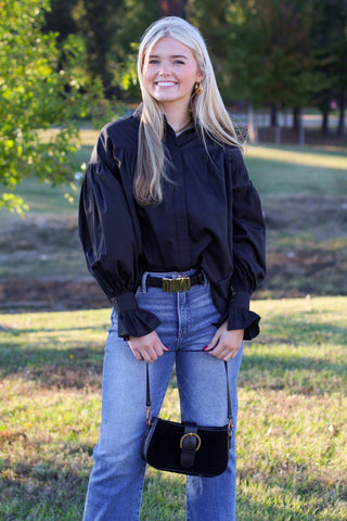 black balloon sleeve top