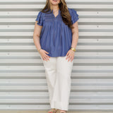 Pleated Denim Top