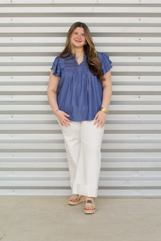 Pleated Denim Top