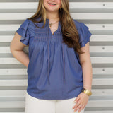 Pleated Denim Top