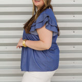 Pleated Denim Top