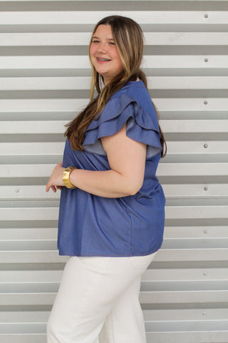 Pleated Denim Top