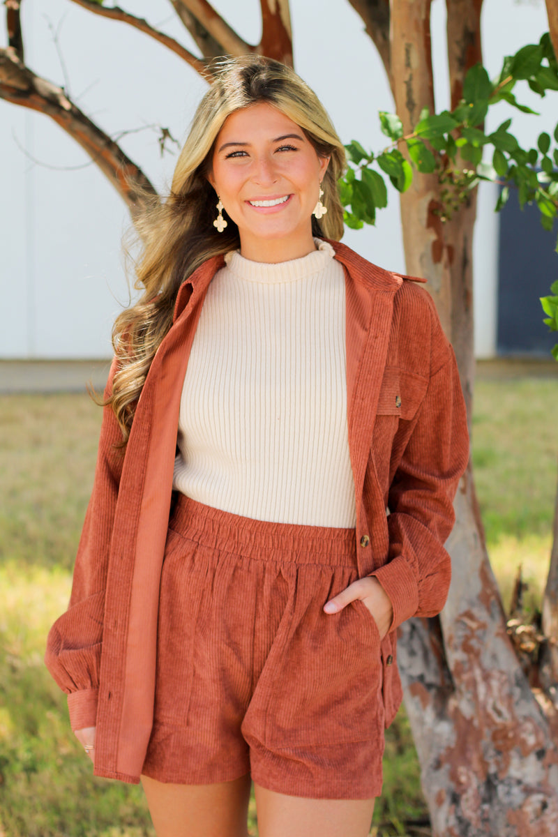 Coolest Corduroy Shacket-Rust