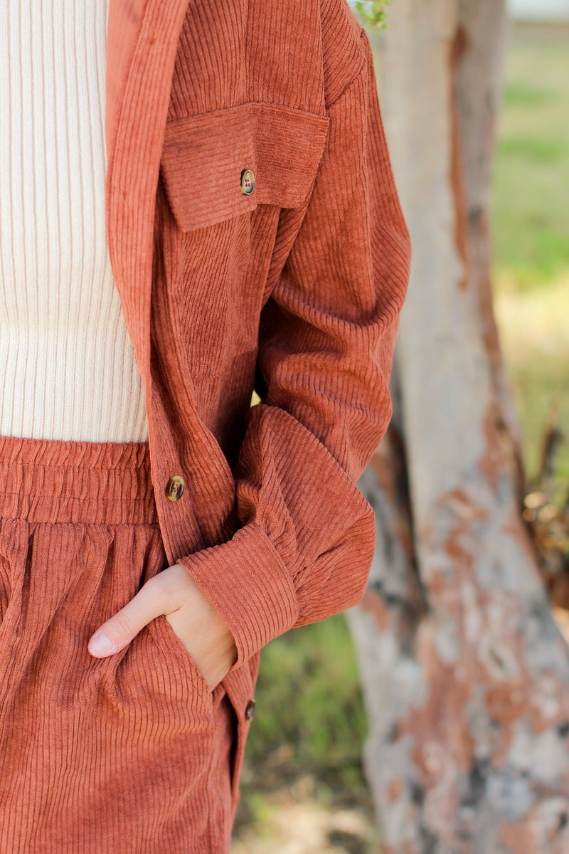 Coolest Corduroy Shacket-Rust