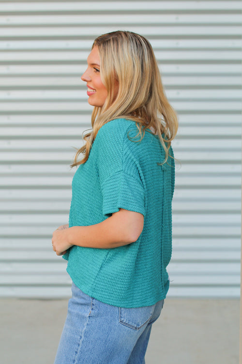 We Love Waffle Knit Top-Teal