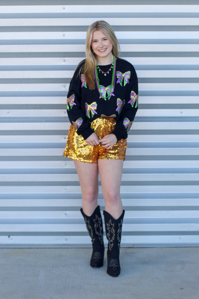 Sequin Mardi Gras Bow Top