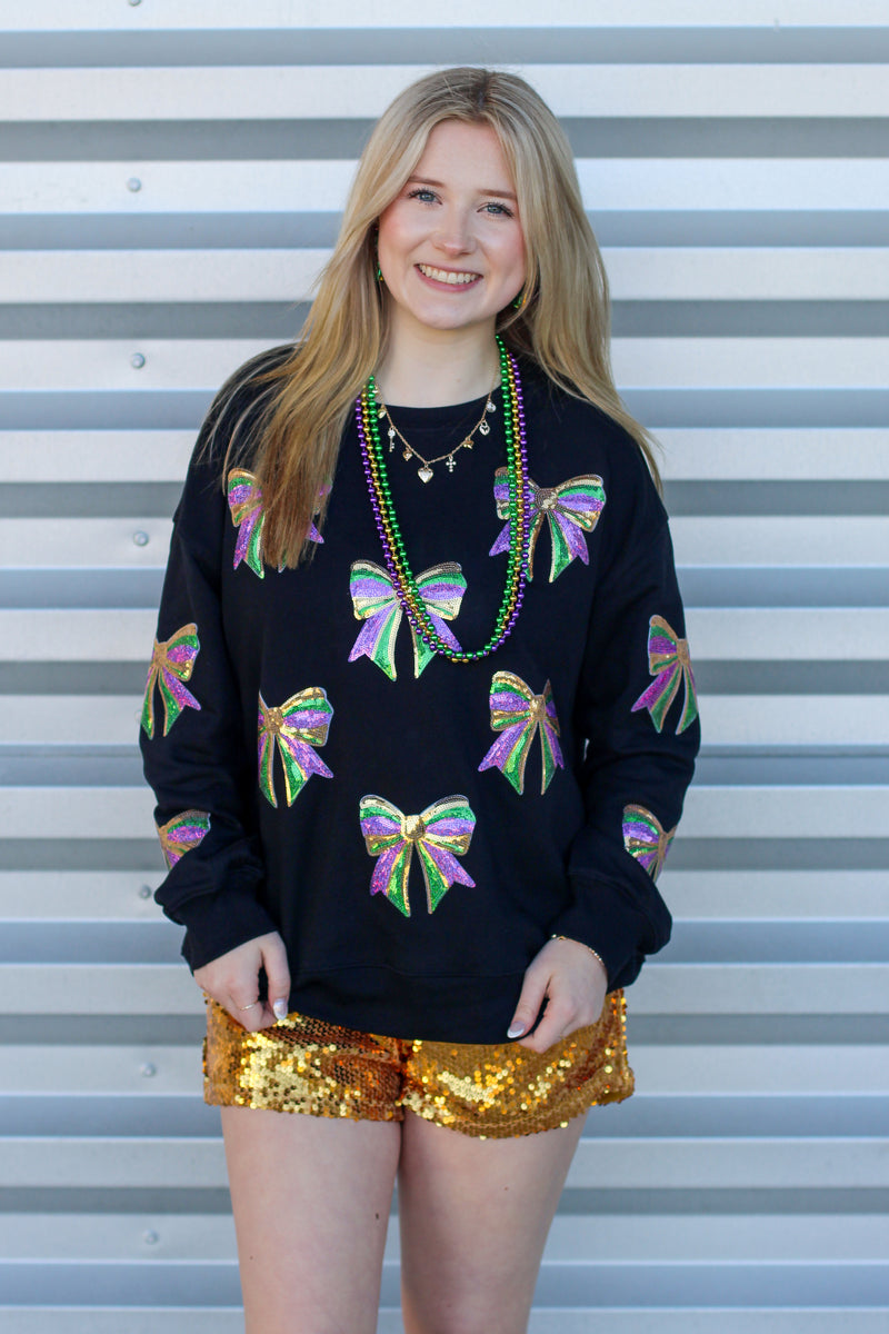 Sequin Mardi Gras Bow Top