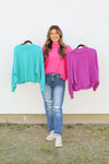 Thankful Cropped Sweater-Hot Pink