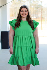 Adorable Accordion Sleeve Dress-Kelly Green