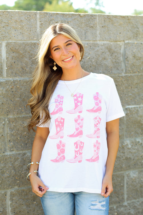 Patterned Boots Tee-White