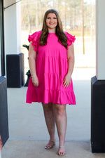 Adorable Accordion Sleeve Dress-Hot Pink