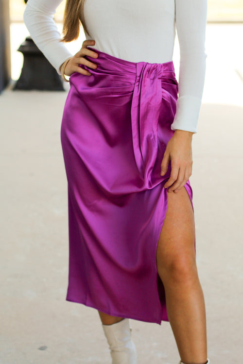 The Perfect Satin Midi Skirt-Purple