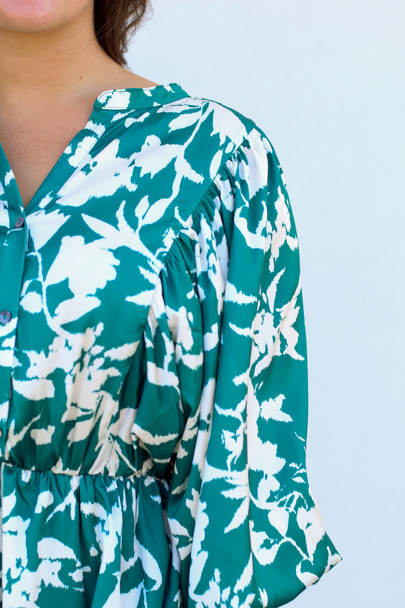 Soaring in Satin Dress-Emerald