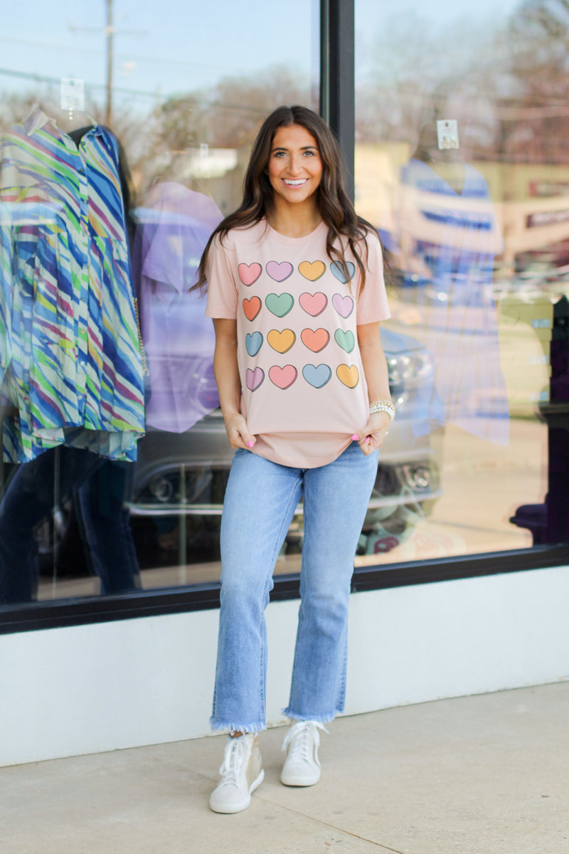 Rainbow Hearts Tee-Peach