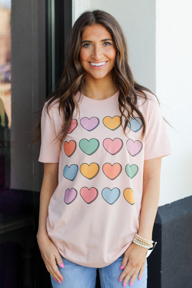 Rainbow Hearts Tee-Peach