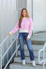 Retro Flower Sweater-Pink