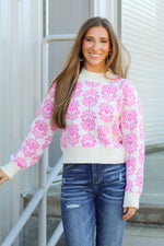 Retro Flower Sweater-Pink