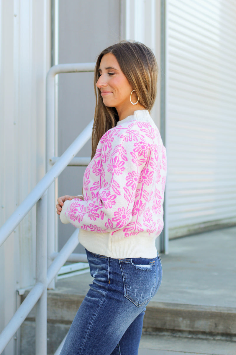 Retro Flower Sweater-Pink