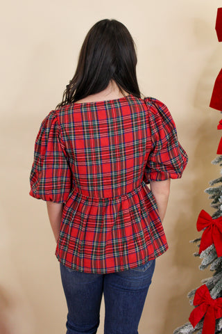 Holiday Plaid Babydoll Top