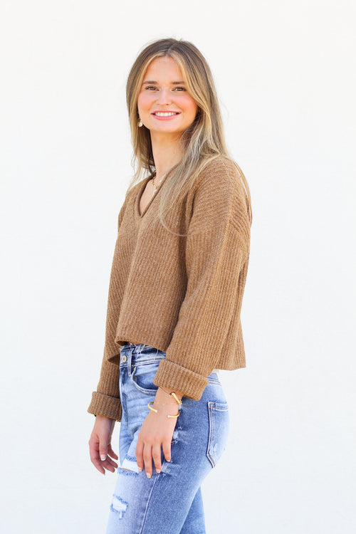Cutie Crop Sweater-Cocoa