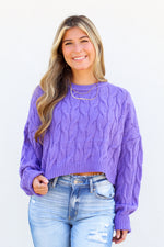 Cable Knit Cropped Sweater-Purple