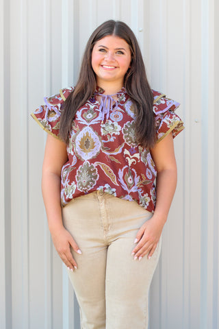 floral ruffle sleeve top