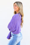 Cable Knit Cropped Sweater-Purple