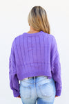 Cable Knit Cropped Sweater-Purple