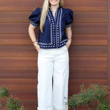 Eyelet Scallop Trim Top