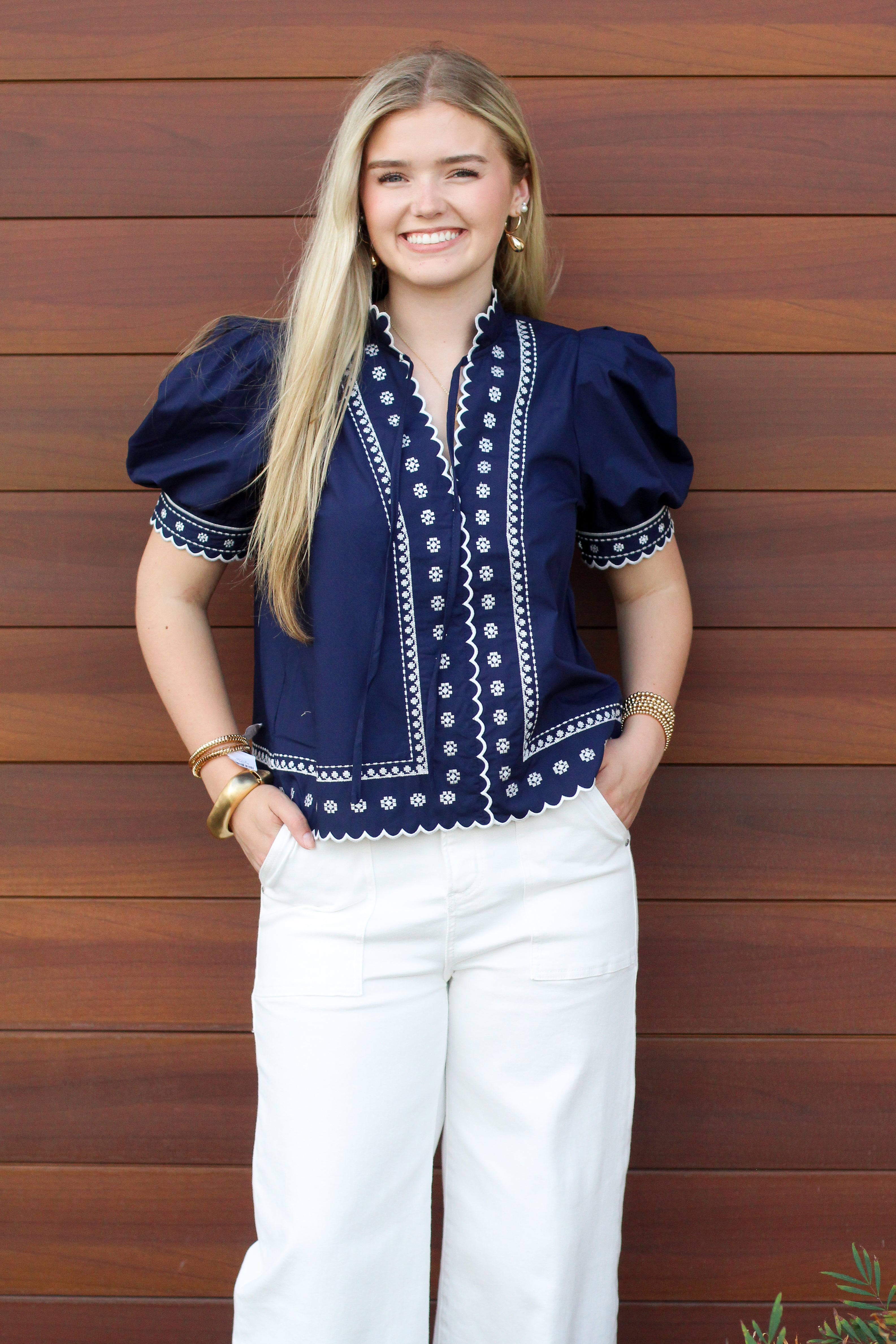 Eyelet Scallop Trim Top