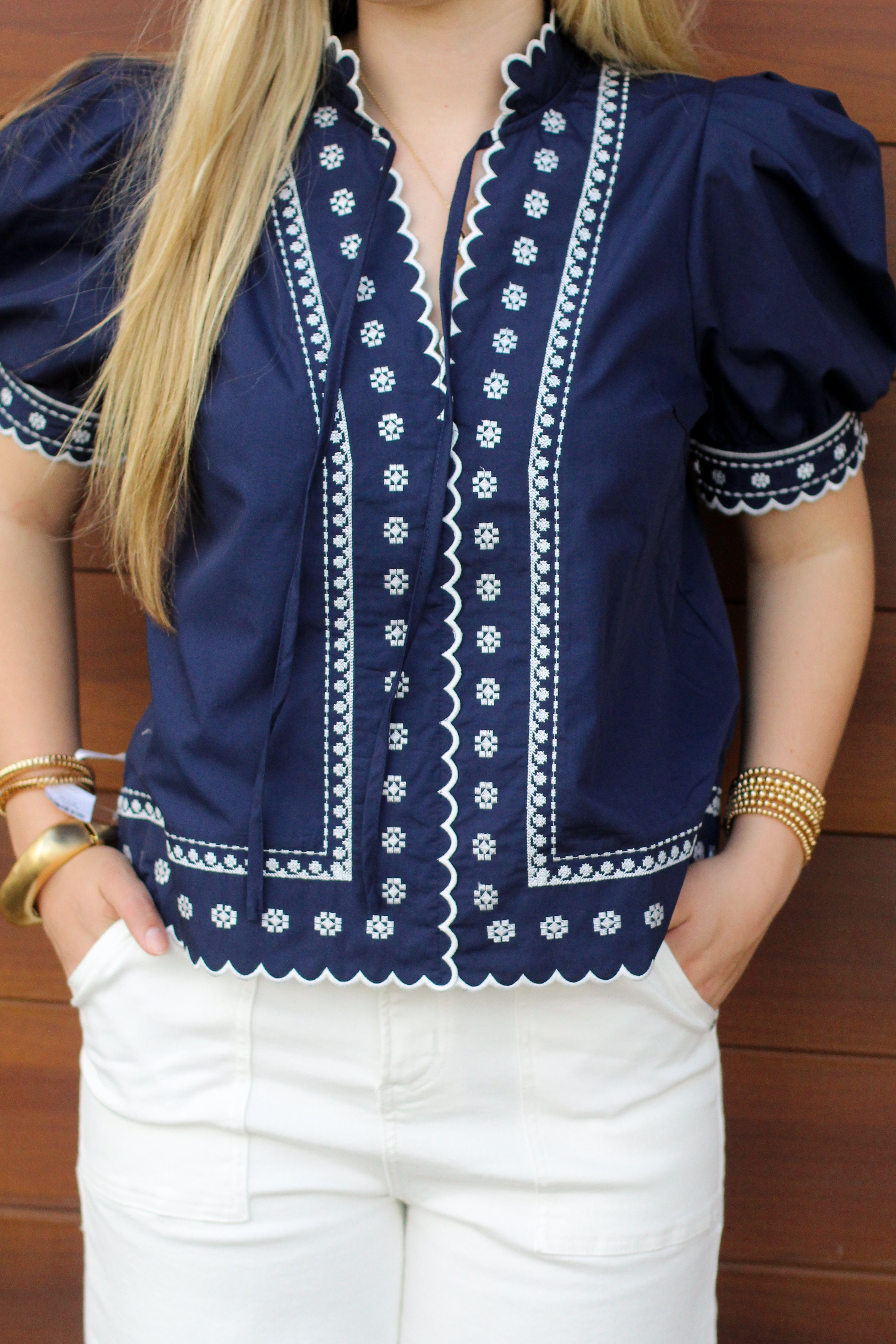 Eyelet Scallop Trim Top