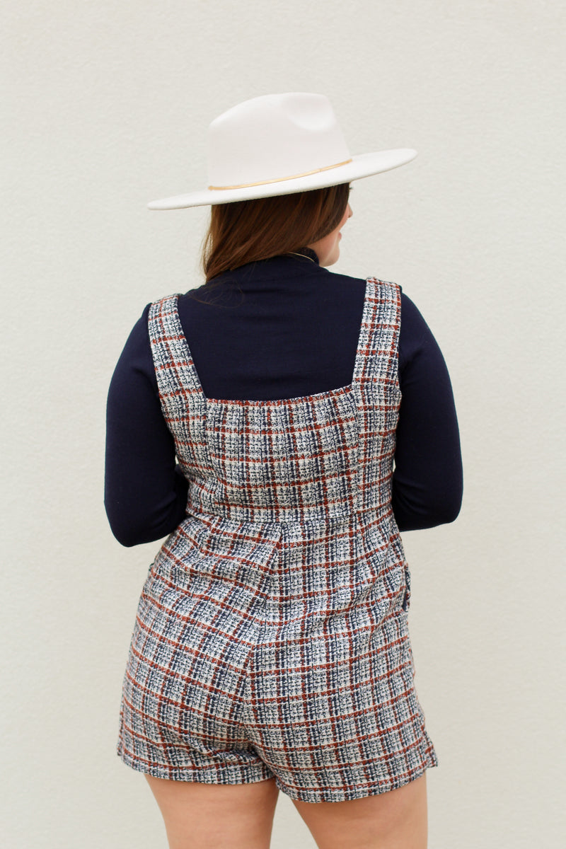 Thankful Tweed Romper-Navy/Rust