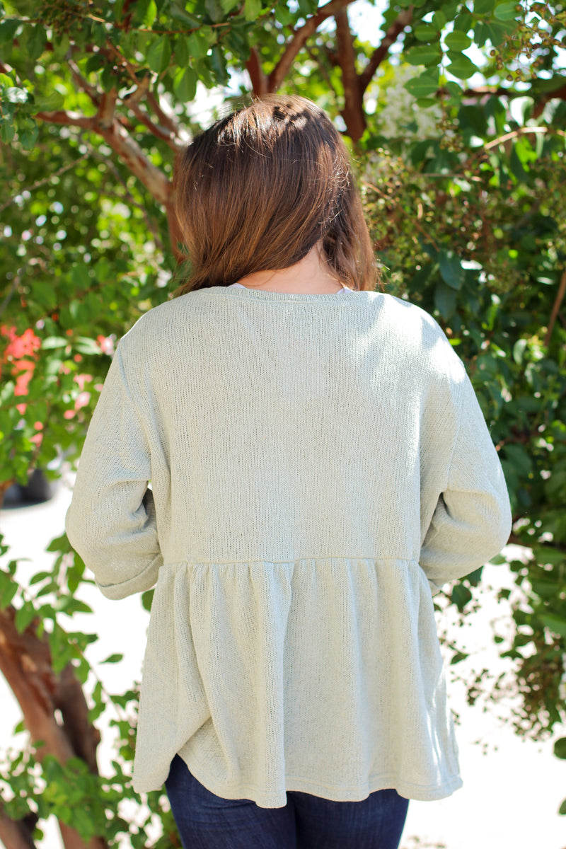 Quarter Sleeve Babydoll Top-Sage