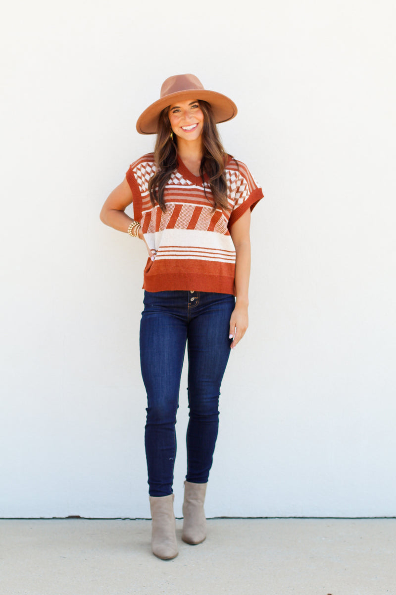 Pattern Fall Vest-Pumpkin