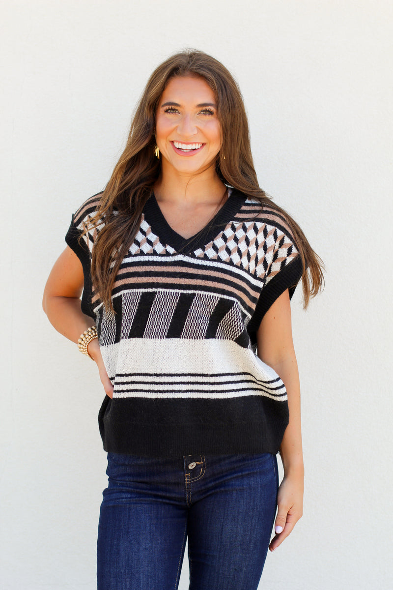 Pattern Fall Vest-Black