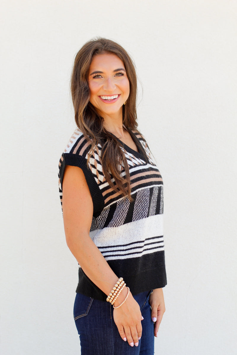 Pattern Fall Vest-Black