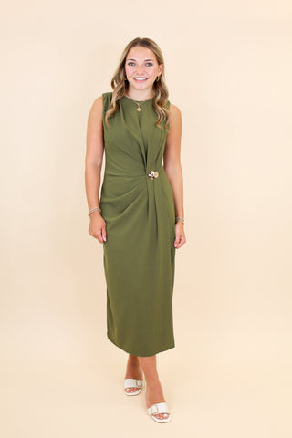 sleeveless gold embellished straight fit midi dress